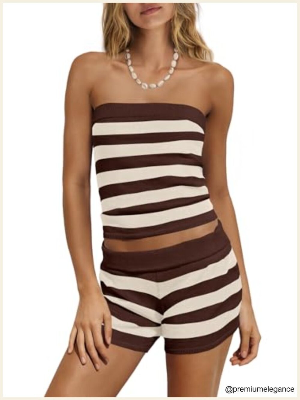 Women's 2 Piece Lounge Set Strapless Tube Top & Shorts Striped